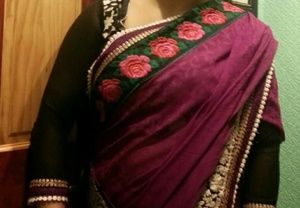 Sari black and purple with long sleeve blouse